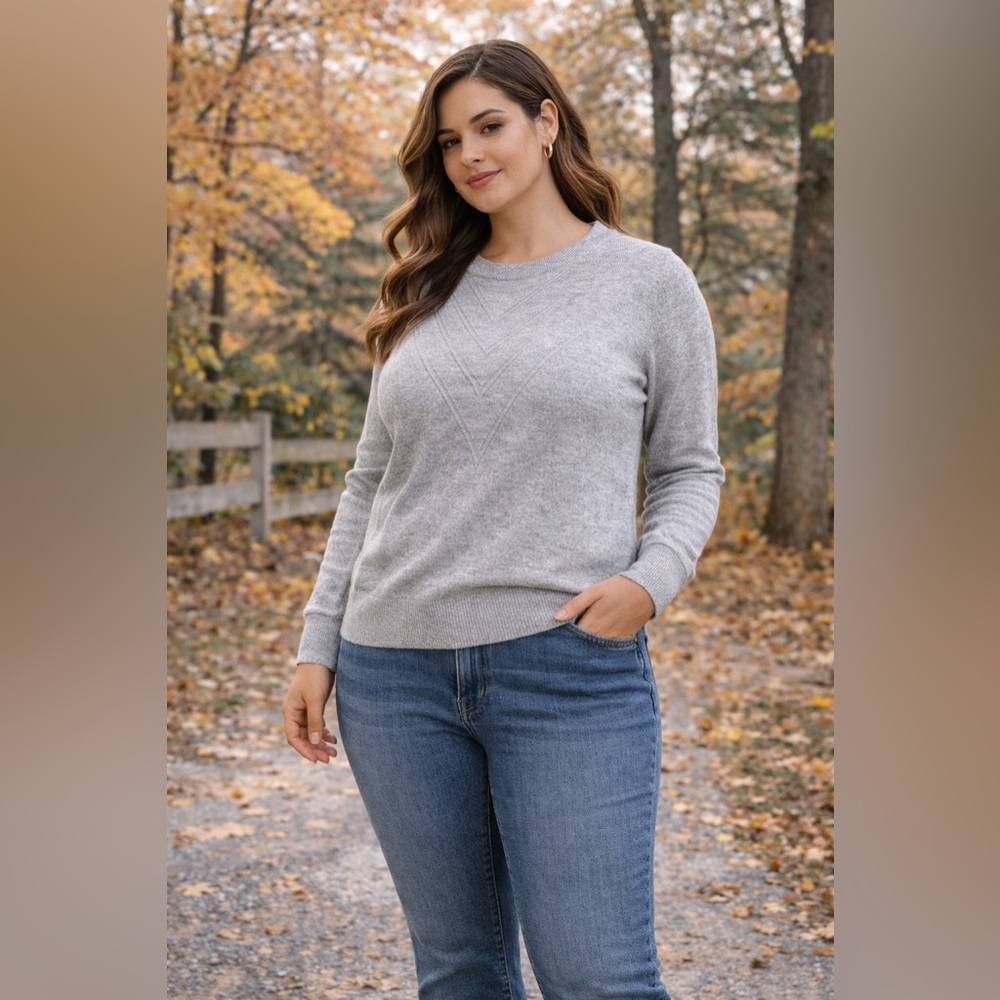 NWT Banana Republic Heather Gray Crewneck Sweater XL Knit Chevron Lightweight